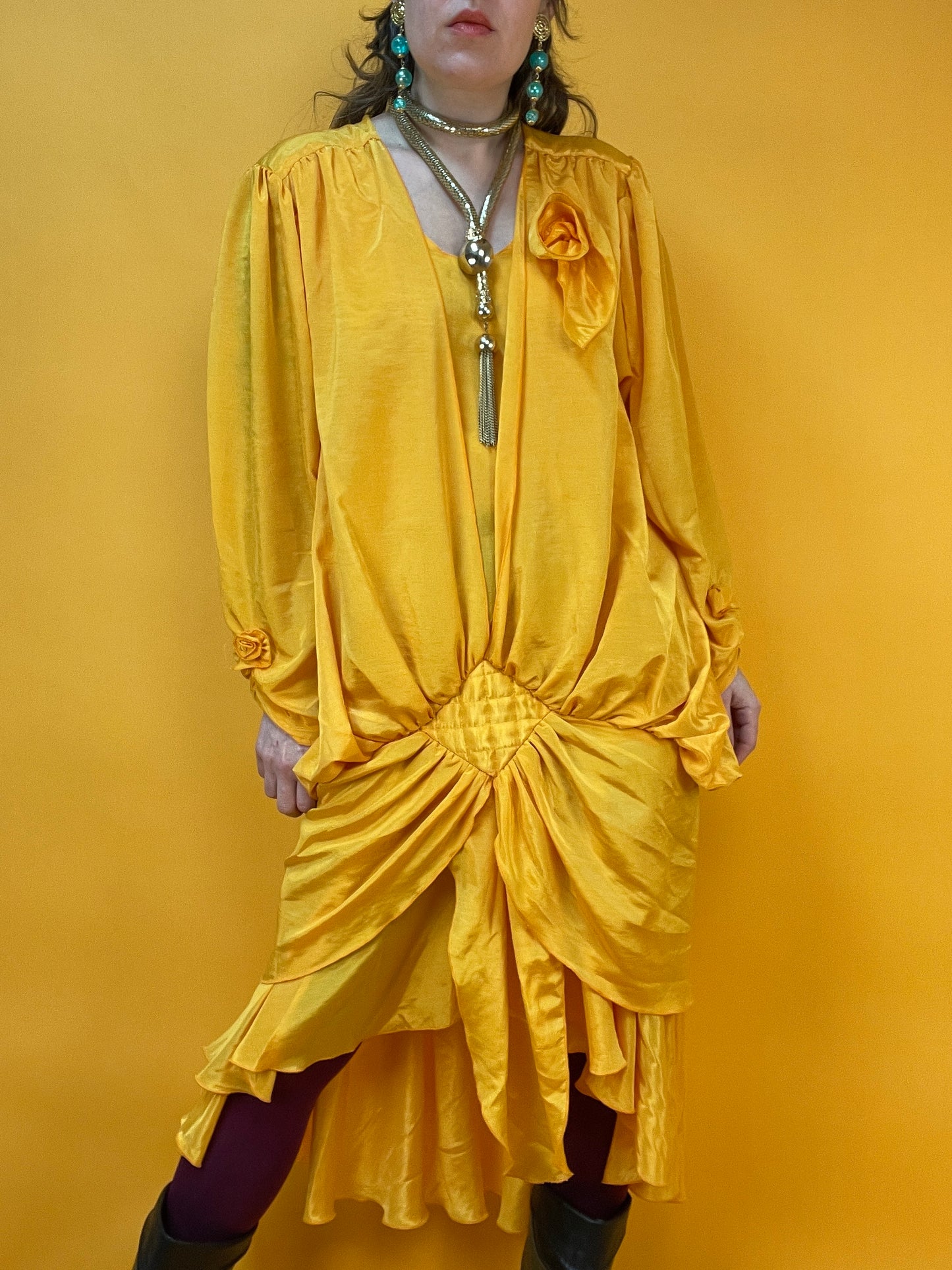 Eidottergelbes 80s Drapedress
