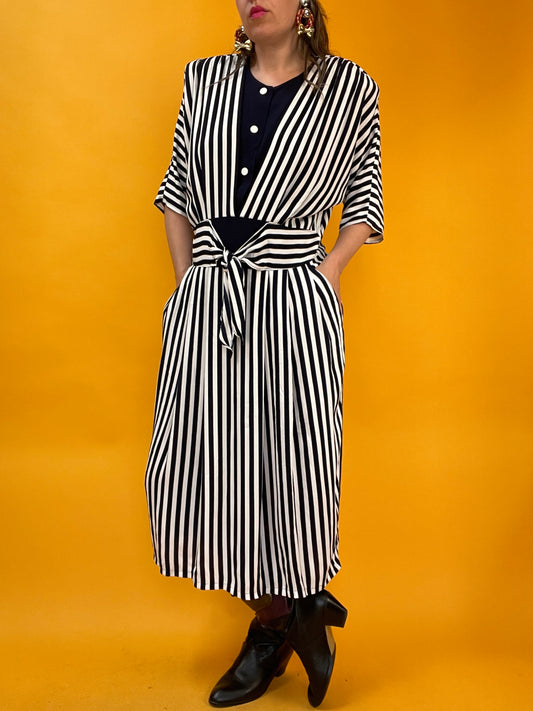 Elegantes 80s Sommerkleid im maritimen Streifenlook