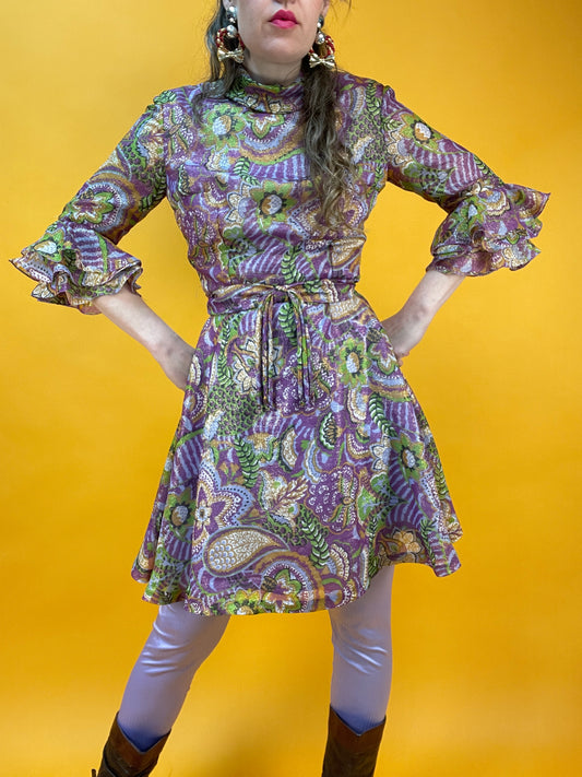 Entzückendes 60s Lurexkleid mit Rüschenärmeln