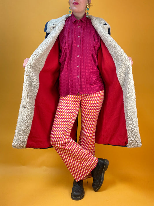 Handmade Denimmantel mit Kunstfellbesatz