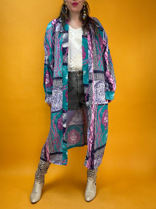 Morning-Gown aus flanelligem Material mit 80s/90s signature Barockprint