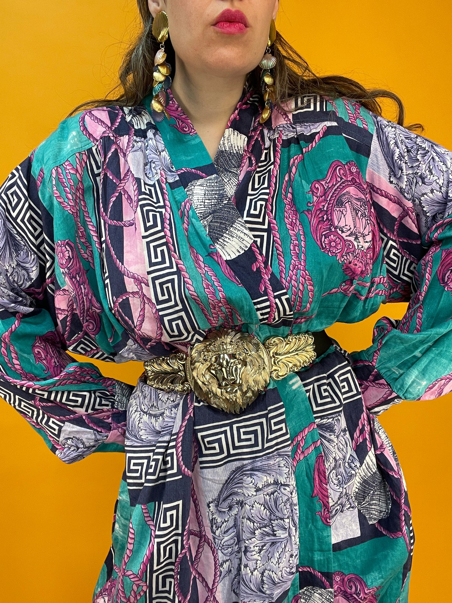 Morning-Gown aus flanelligem Material mit 80s/90s signature Barockprint