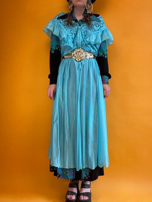 80s Nightgown mit opulentem Spitzenbesatz