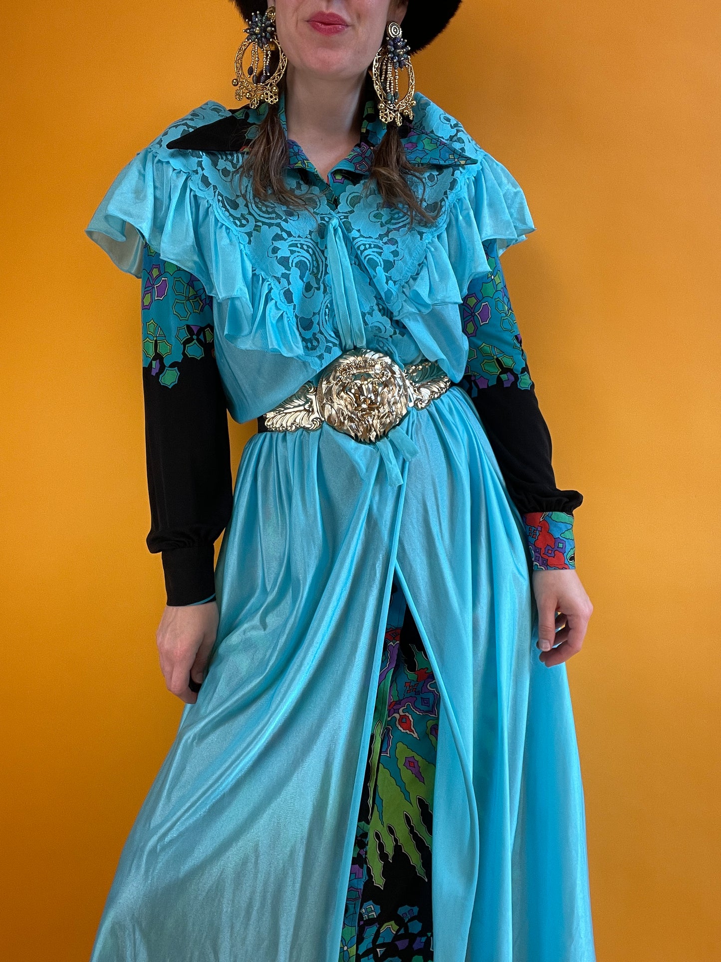 80s Nightgown mit opulentem Spitzenbesatz