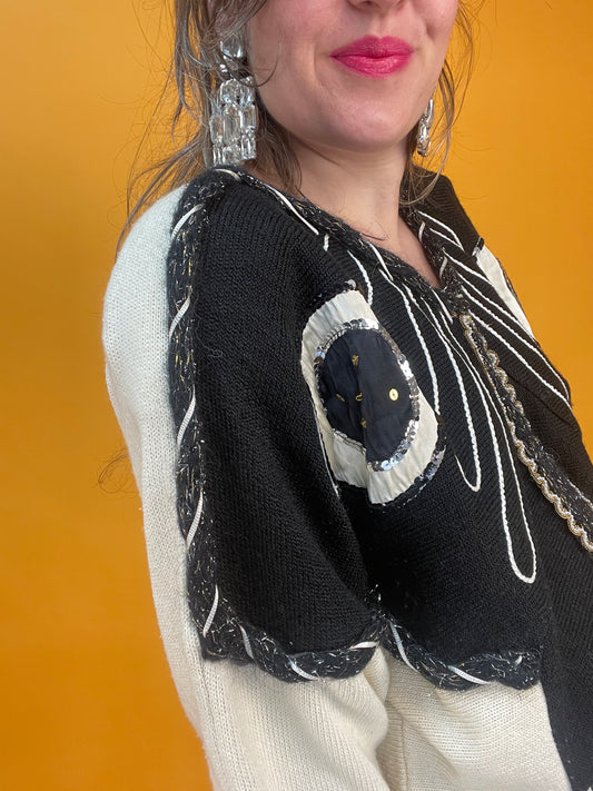 80s Strickpullover mit artsy monochromen Edelfalter Design