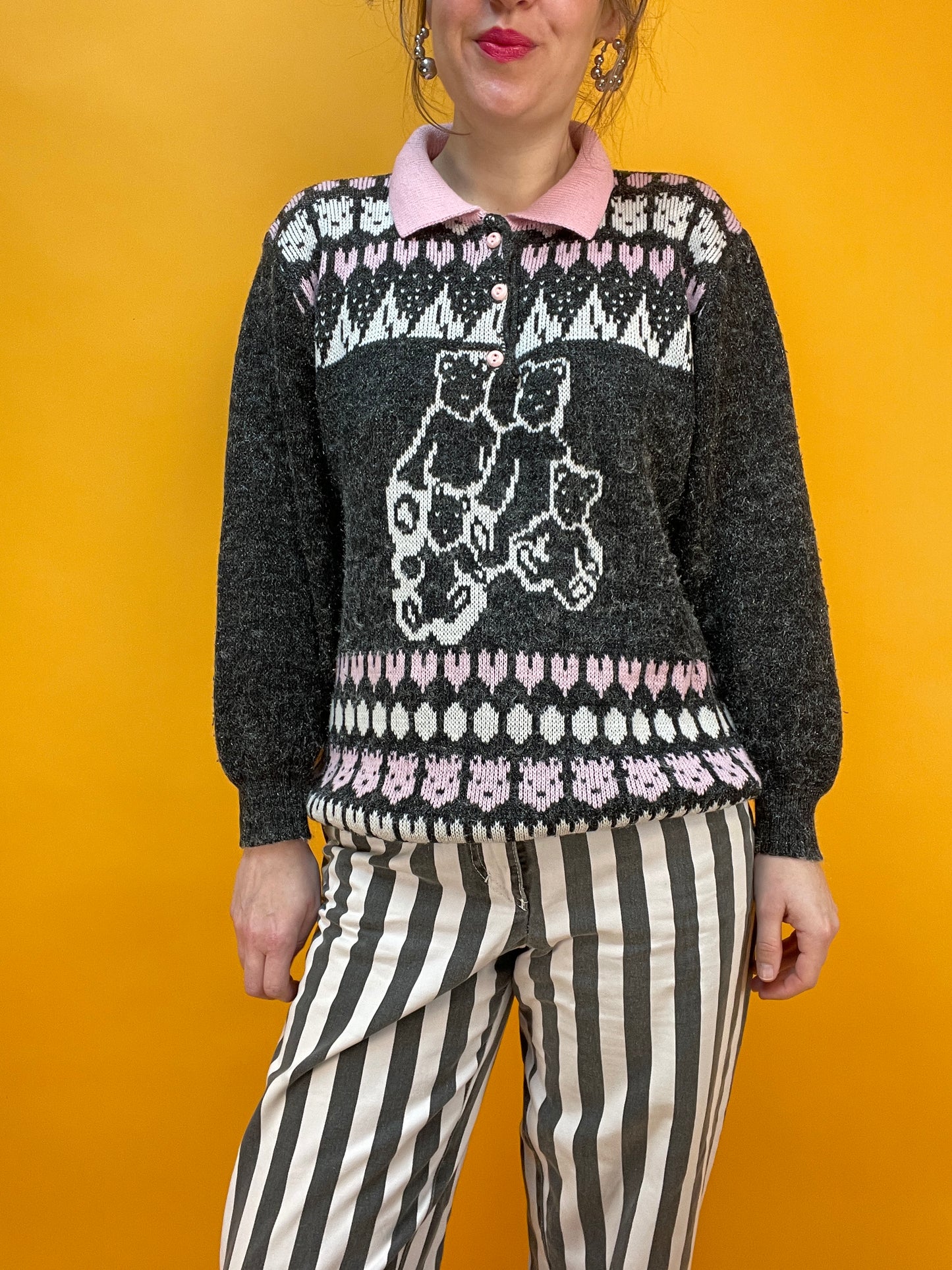 80s/90s Sweater mit kitschigem Bärchen Strickmuster
