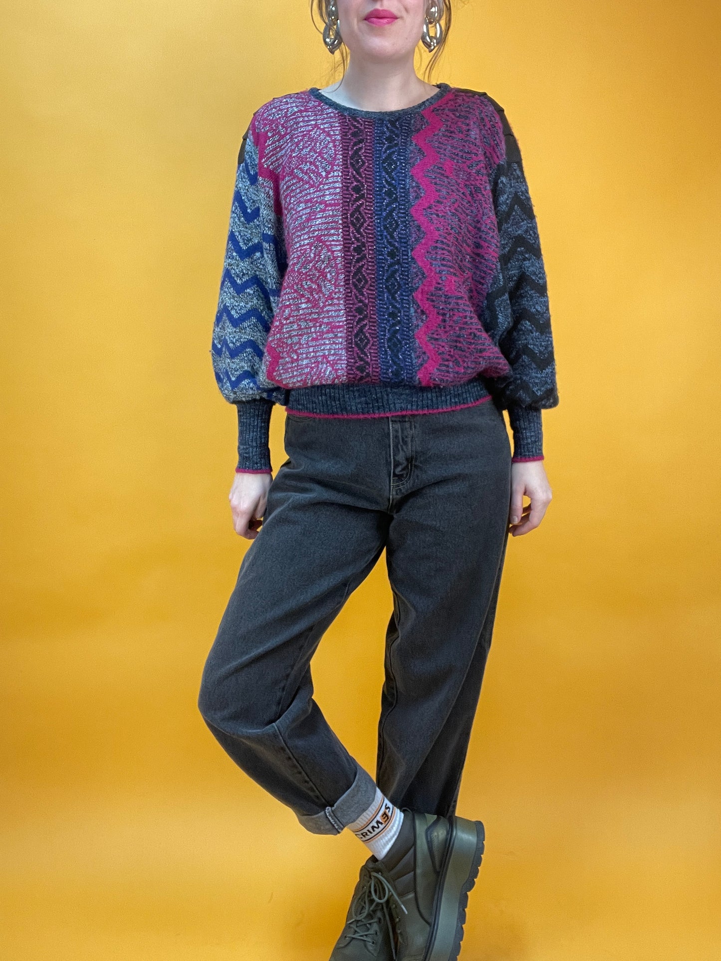 Lässiger 80s Fledermaus-Sweater mit supercoolem Strickmuster