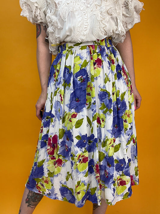 80s/90s Sommerrock mit Neon-Mohnblumenprint