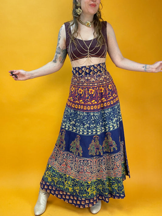 70s Wickelrock mit handbedrucktem Mandalaprint