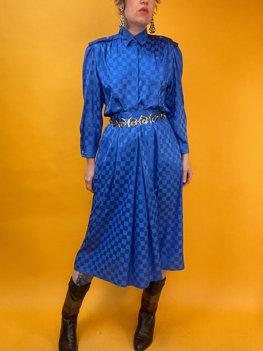 Königsblaues 80s Set aus Rock und Bluse