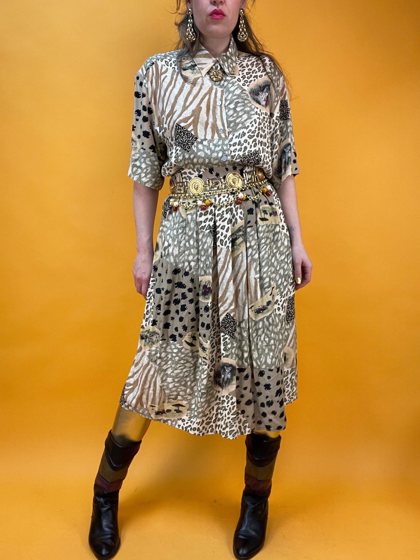 Vintage Set aus Rock und Blusenshirt im Animalprint-Patchworklook