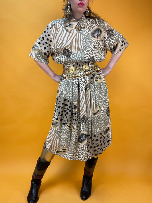 Vintage Set aus Rock und Blusenshirt im Animalprint-Patchworklook