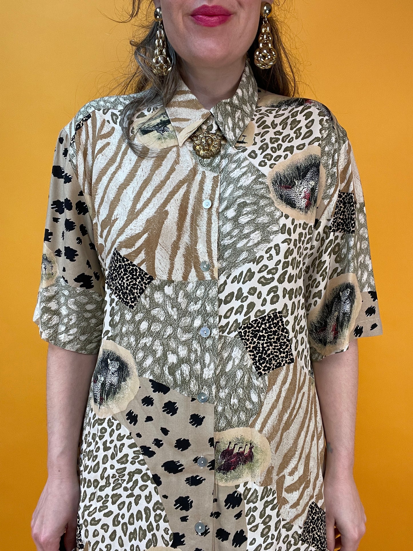 Vintage Set aus Rock und Blusenshirt im Animalprint-Patchworklook