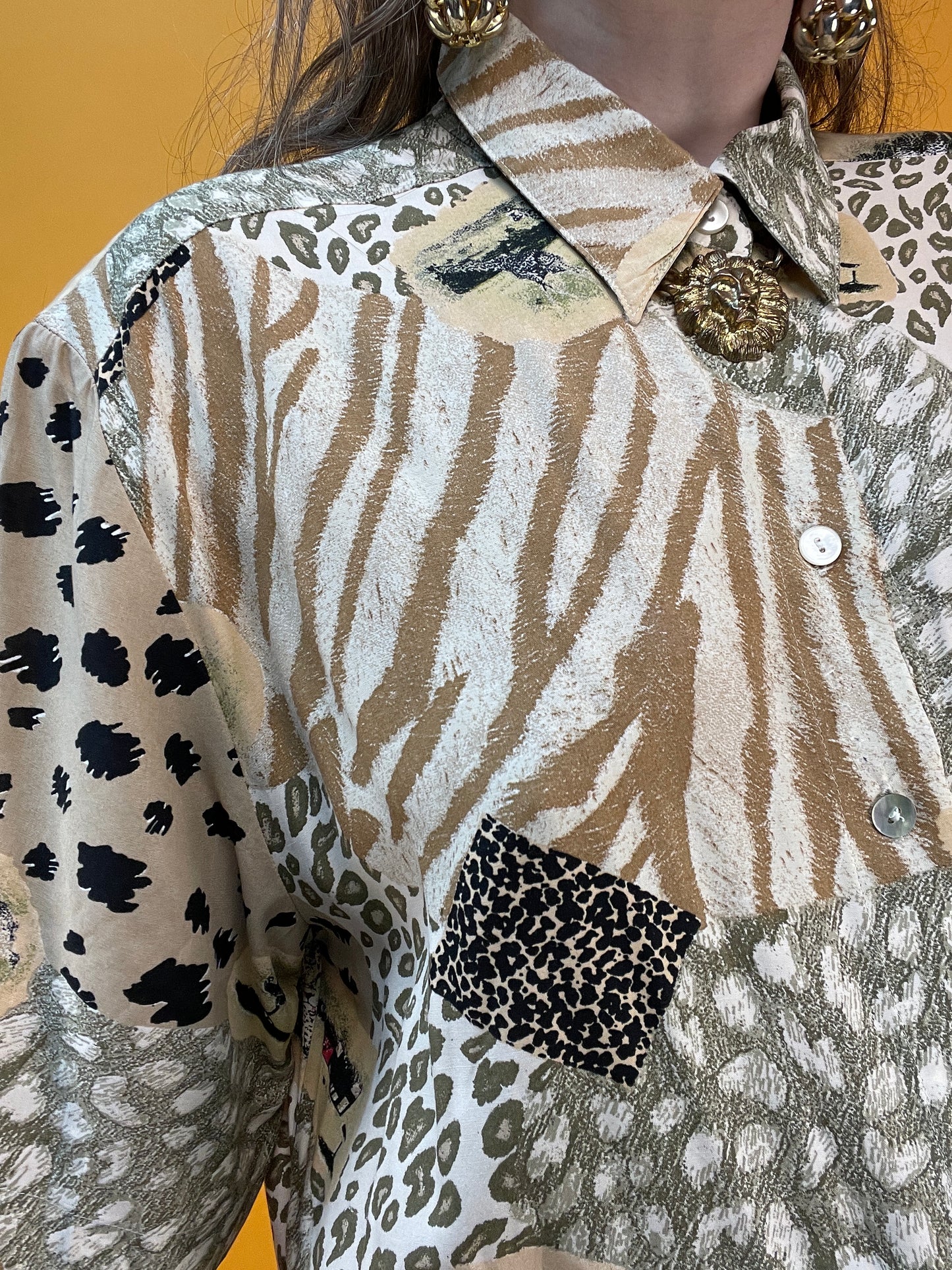 Vintage Set aus Rock und Blusenshirt im Animalprint-Patchworklook