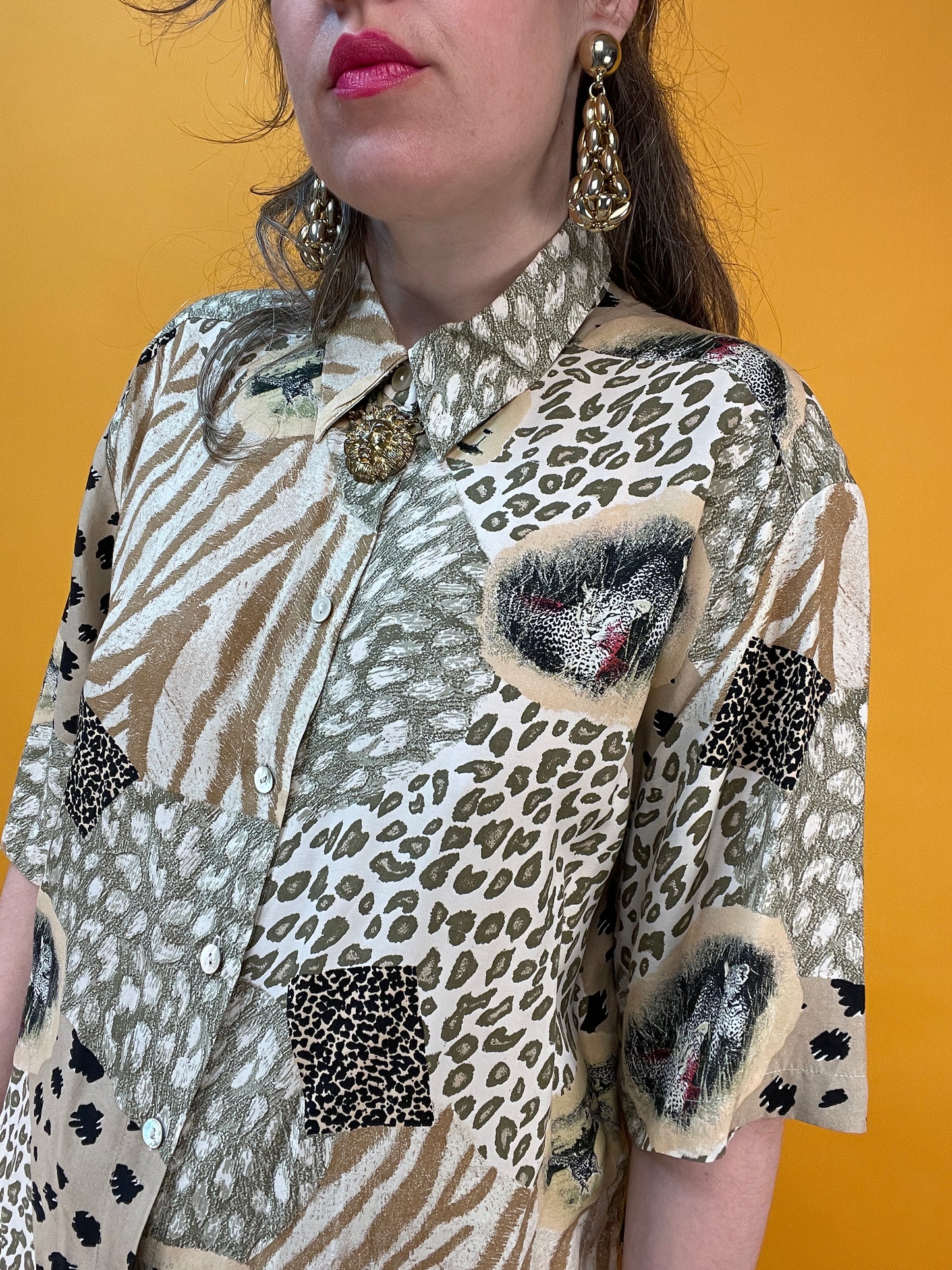 Vintage Set aus Rock und Blusenshirt im Animalprint-Patchworklook