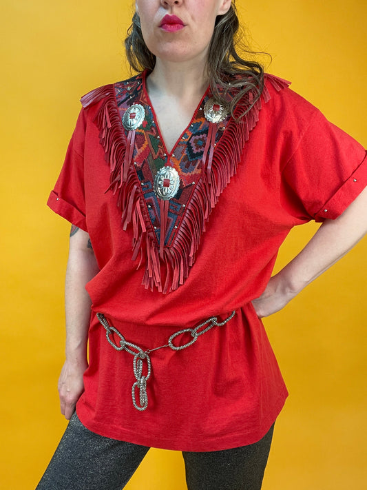 Western-T-Shirt mit Fransen und Nieten