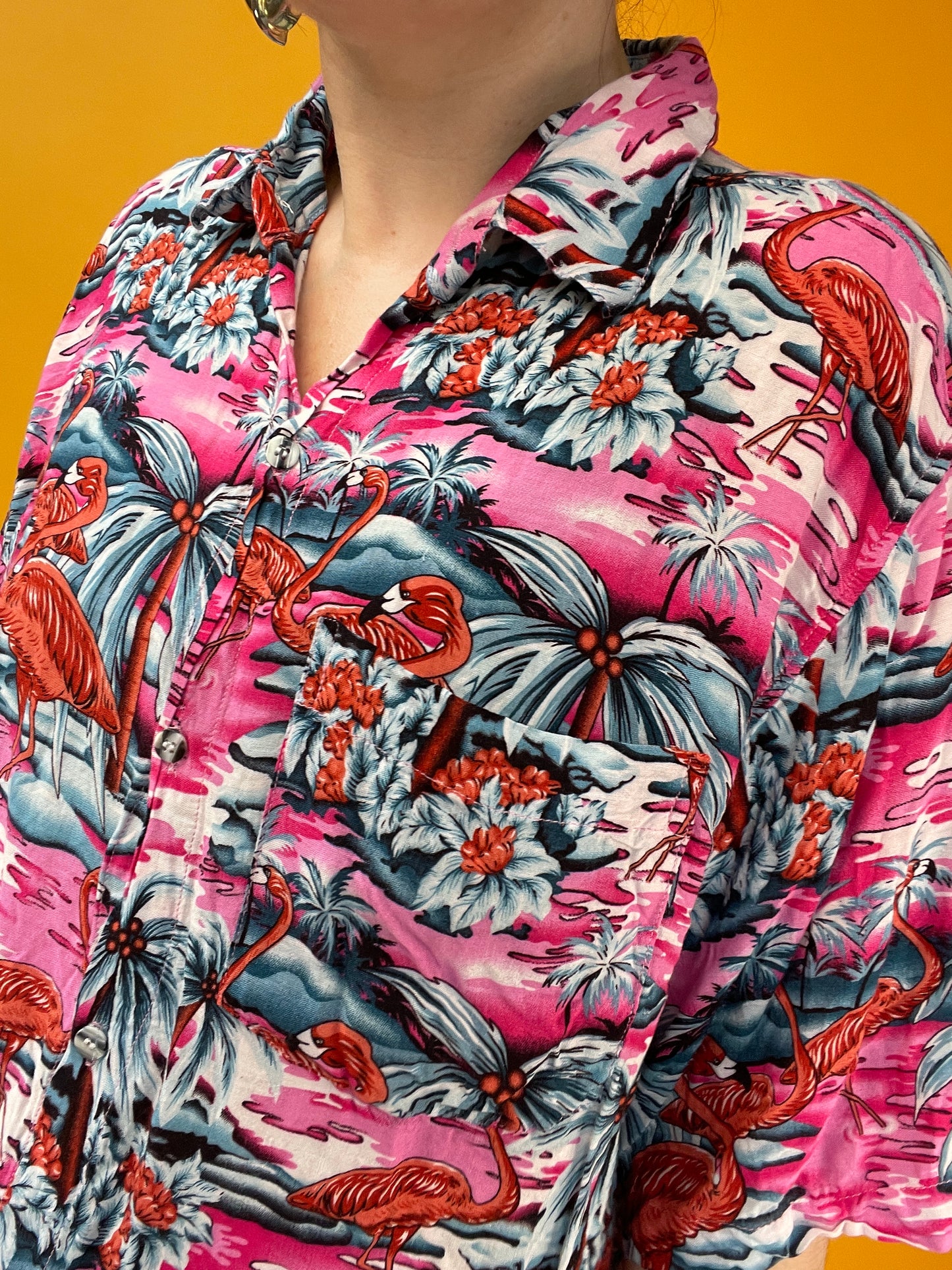 Pink Flamingo Havaiishirt aus weichster dünner Fluff-Viskose