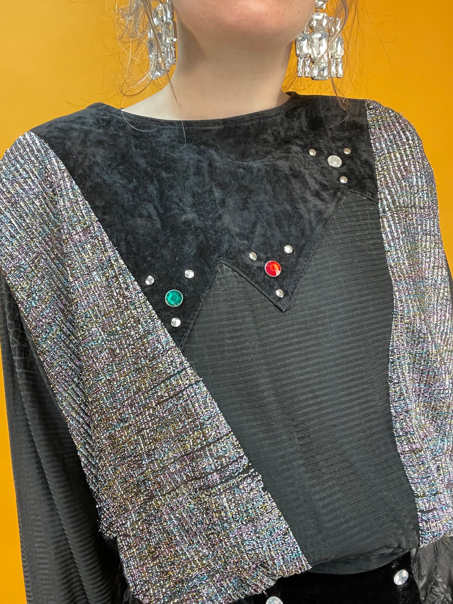 80s Sweater aus Samt und Lurex mit Fledermausärmeln