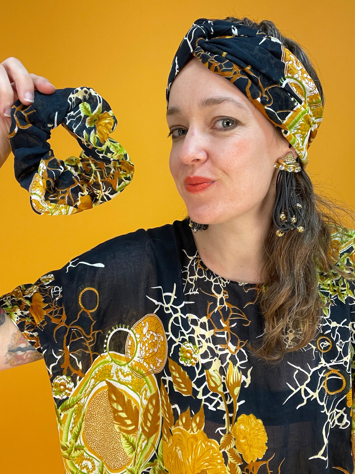 Dreiteiliges Vintage-Turban-Set "Dark and Dreamy"