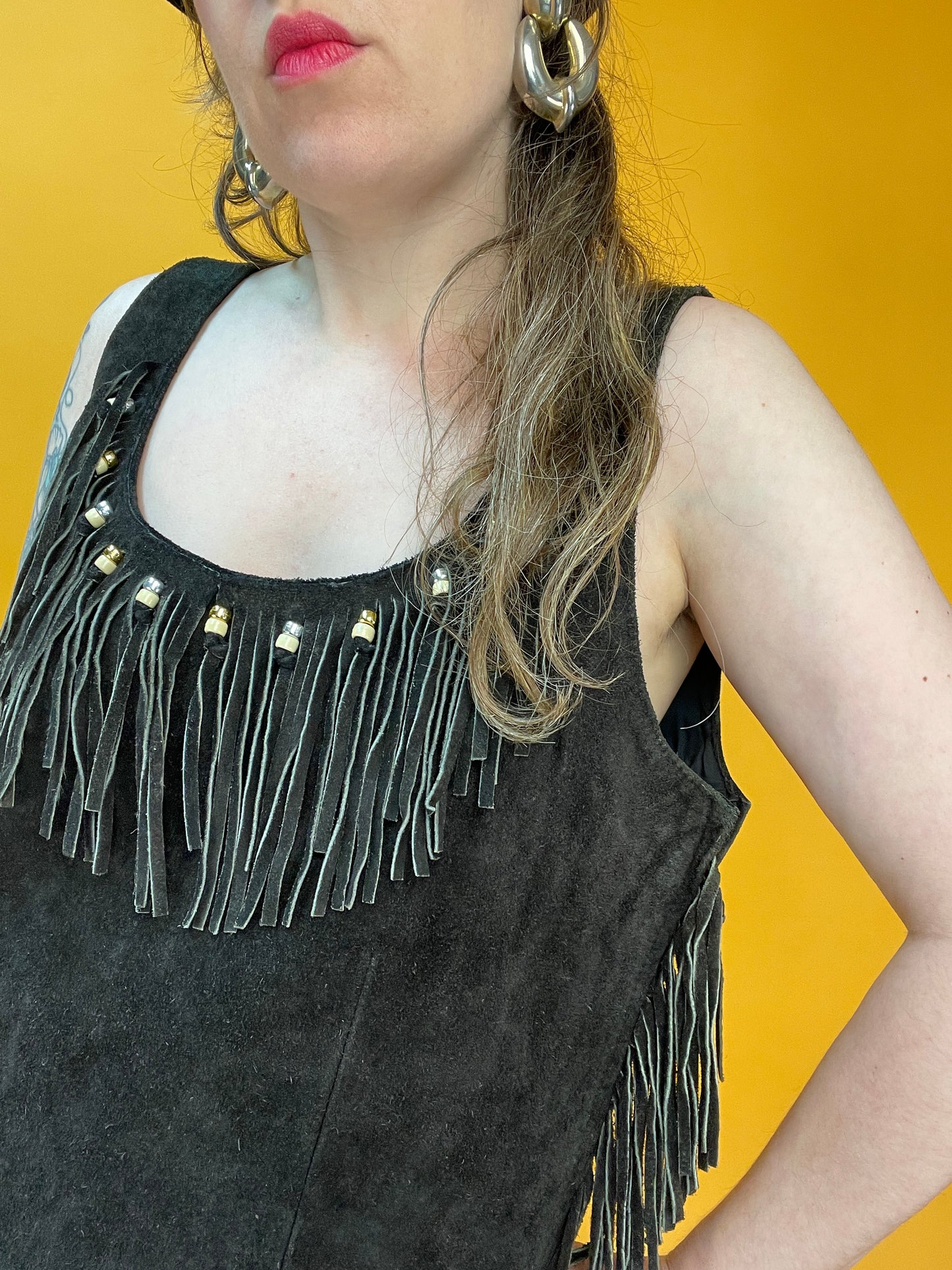 Country-eskes Ledertop mit Fransenbesatz