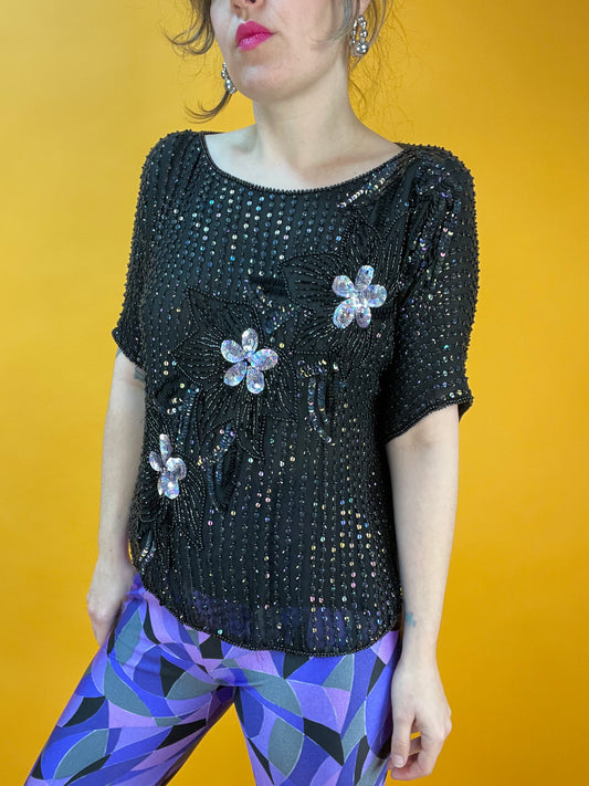 Paillettenbesticktes Top aus Seide