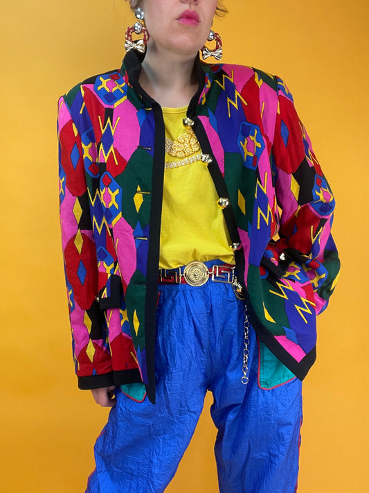 Superfunky Wollblazerjacke mit poppigem Geomuster