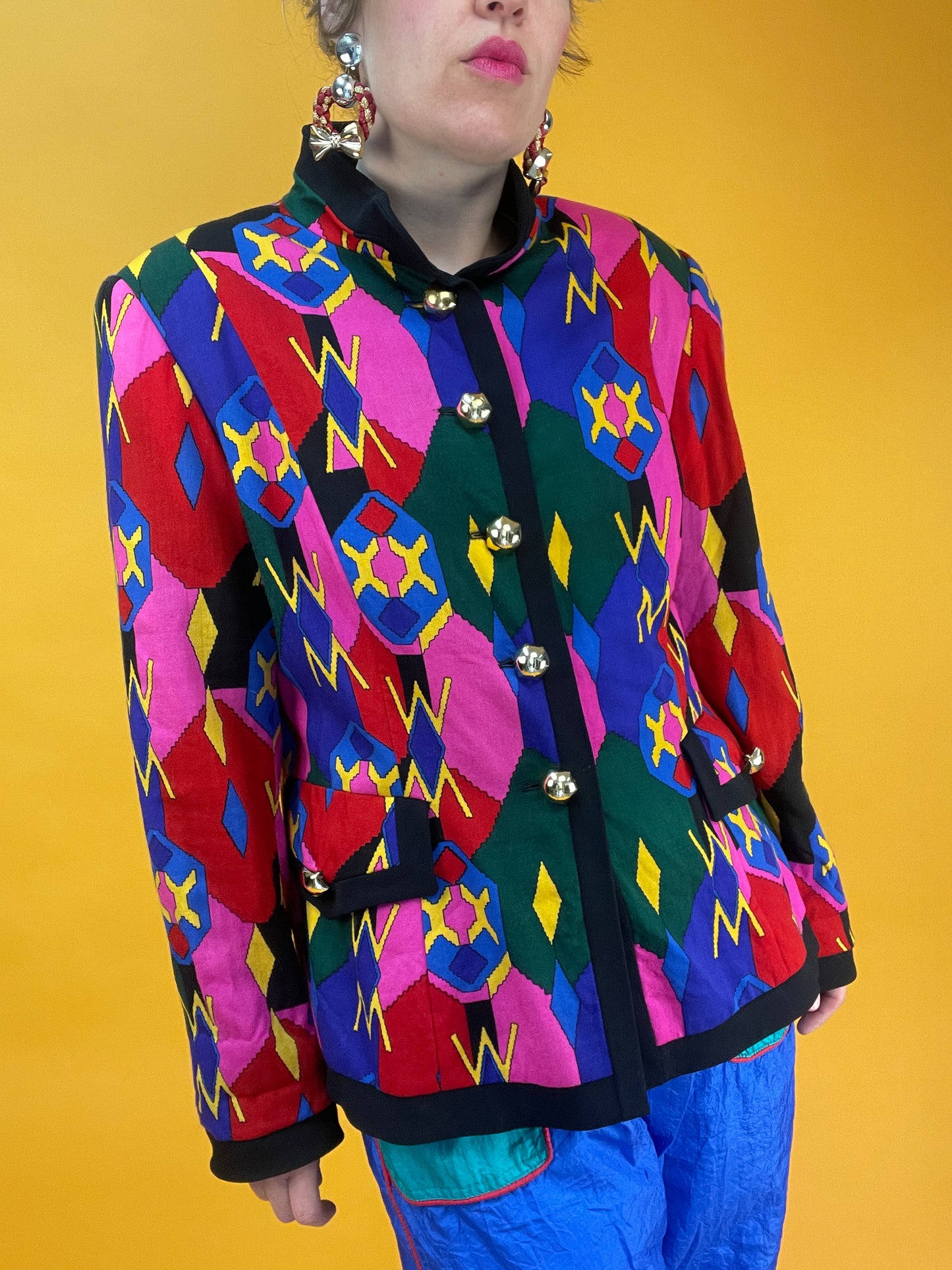 Superfunky Wollblazerjacke mit poppigem Geomuster