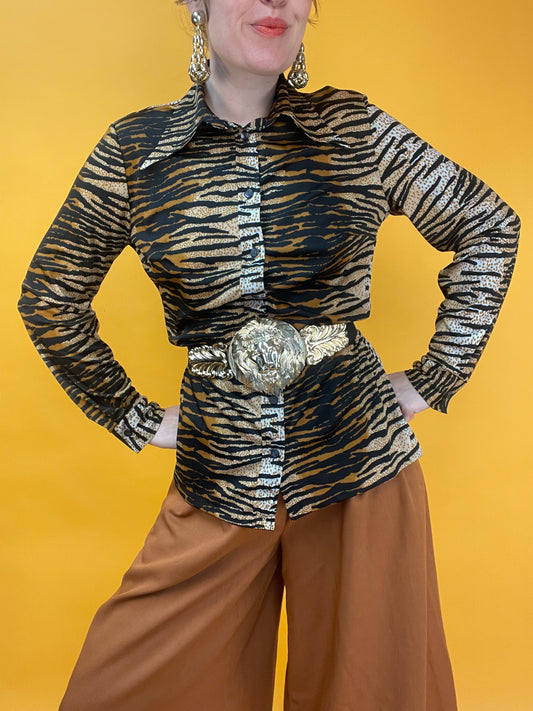70s Bluse mit Tigerprint
