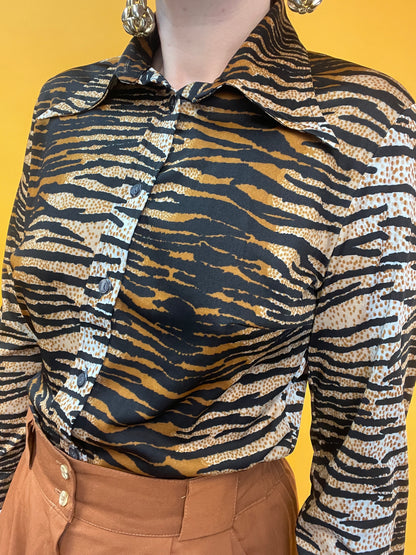 70s Bluse mit Tigerprint