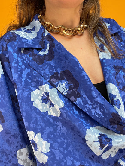 Königsblaue 80s Schößchenbluse zum Wickeln