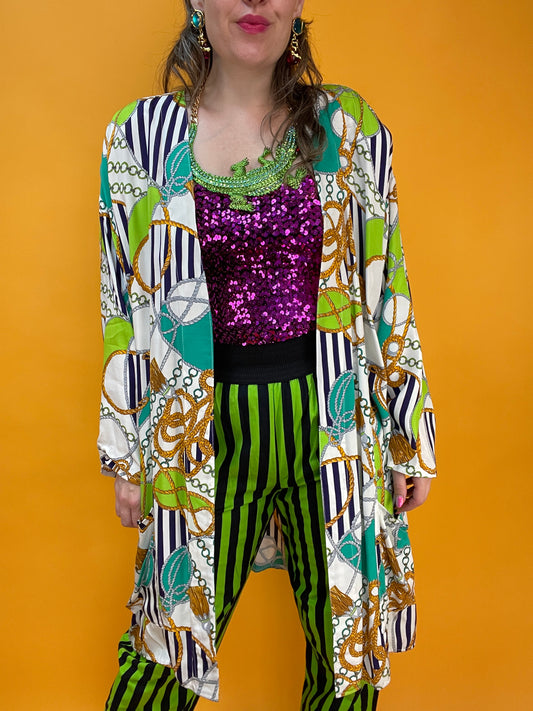 80s/90s Longbluse mit Neon-Nautical Print