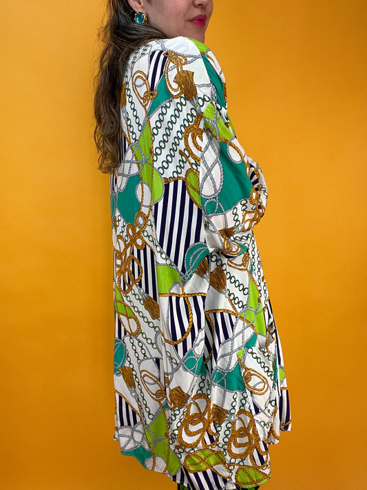 80s/90s Longbluse mit Neon-Nautical Print