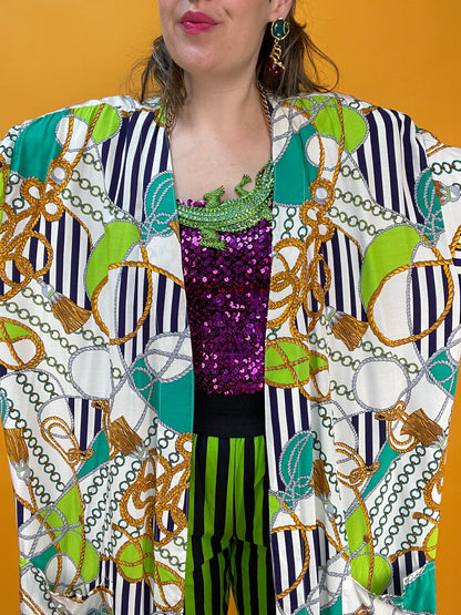 80s/90s Longbluse mit Neon-Nautical Print