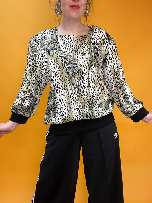 Animalprint Blusenshirt mit lässigen Rippbündchen