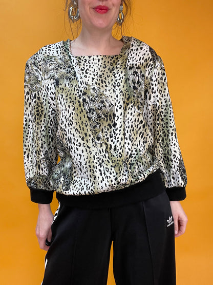 Animalprint Blusenshirt mit lässigen Rippbündchen