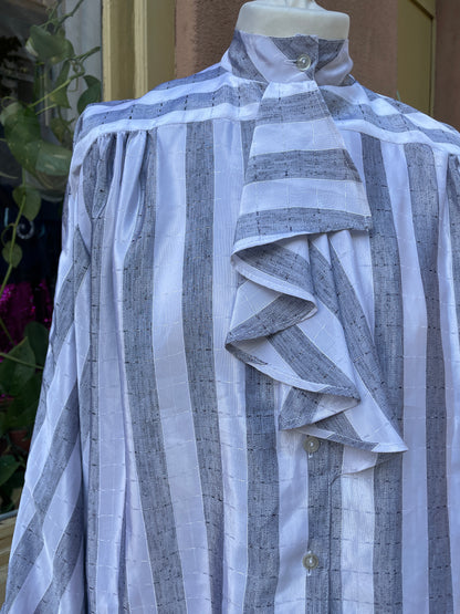 80s Streifenbluse mit Rüschendekor am Hals