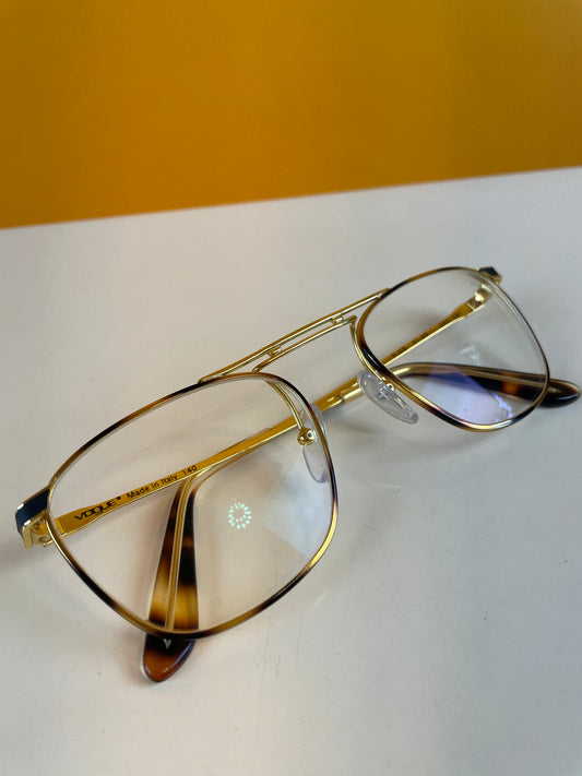 Gold-Braun gescheckte 80s Vintage Fliegerbrille