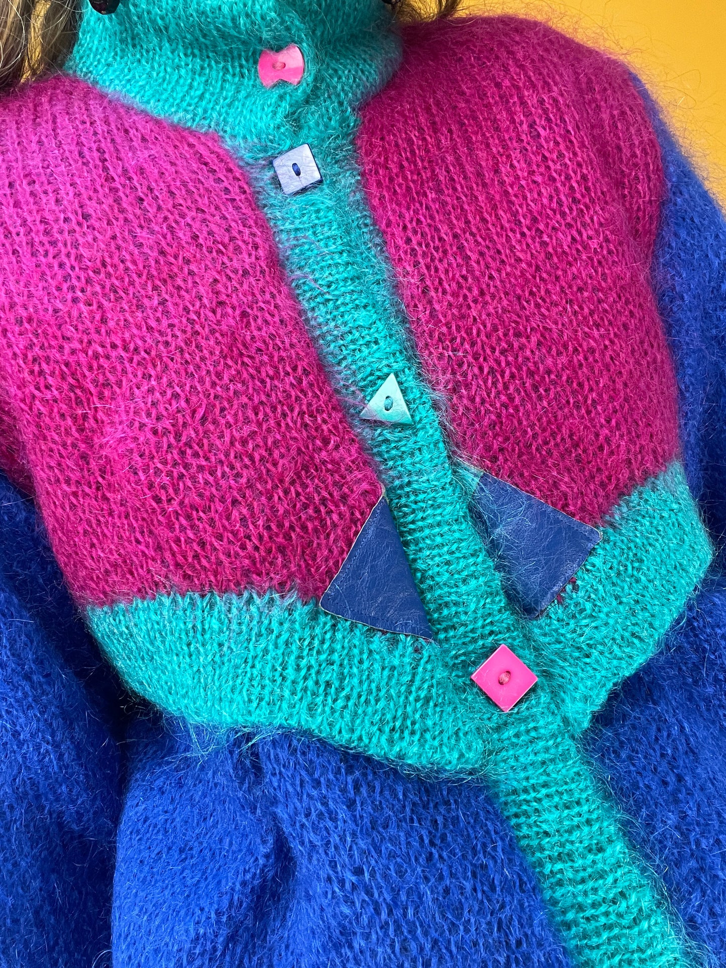 Supercooler 80s Colorblock Cardigan-Jacke aus Mohair