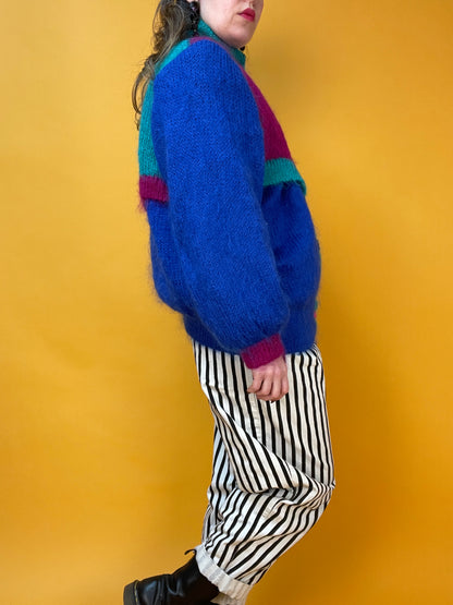 Supercooler 80s Colorblock Cardigan-Jacke aus Mohair