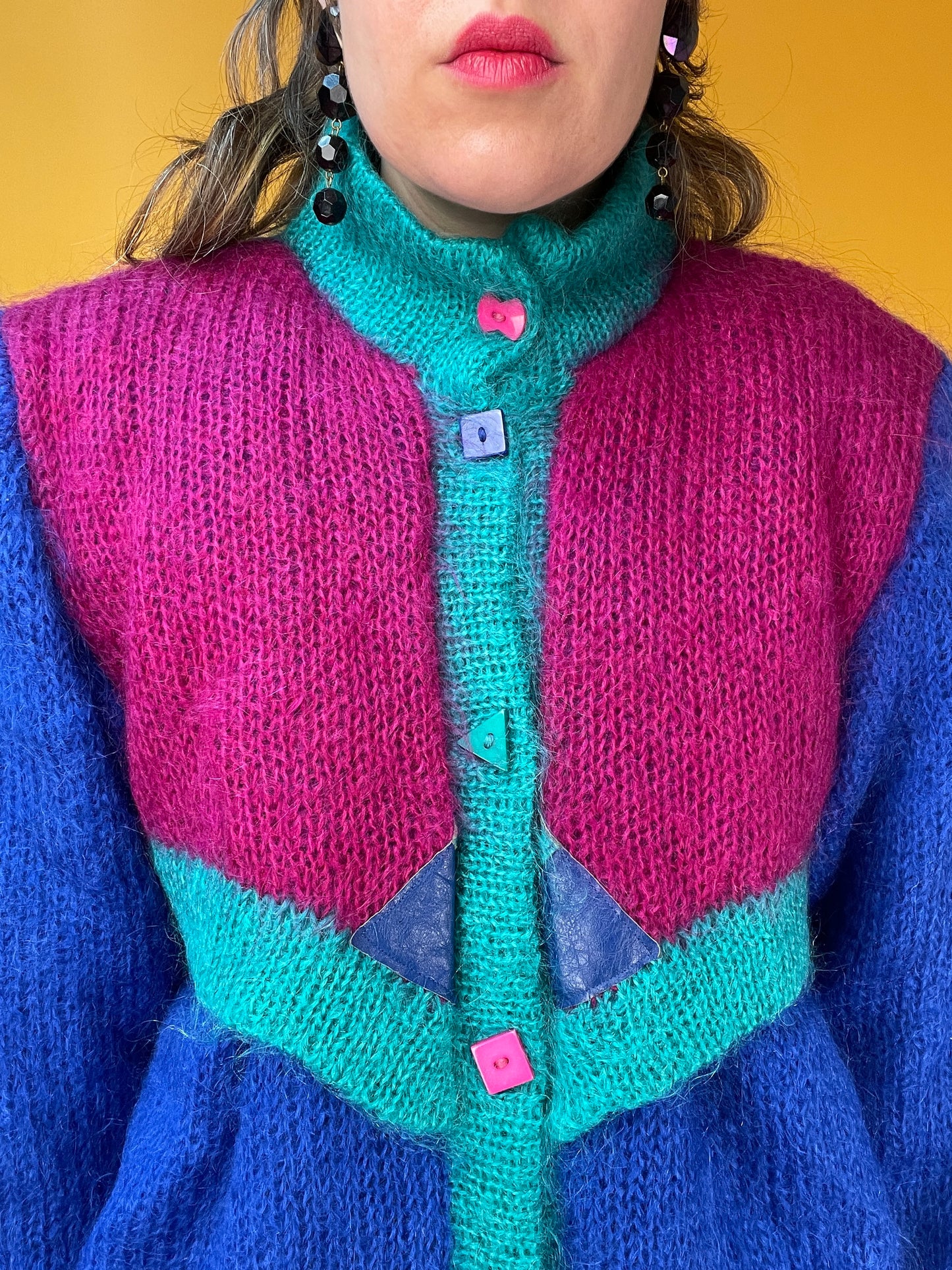 Supercooler 80s Colorblock Cardigan-Jacke aus Mohair