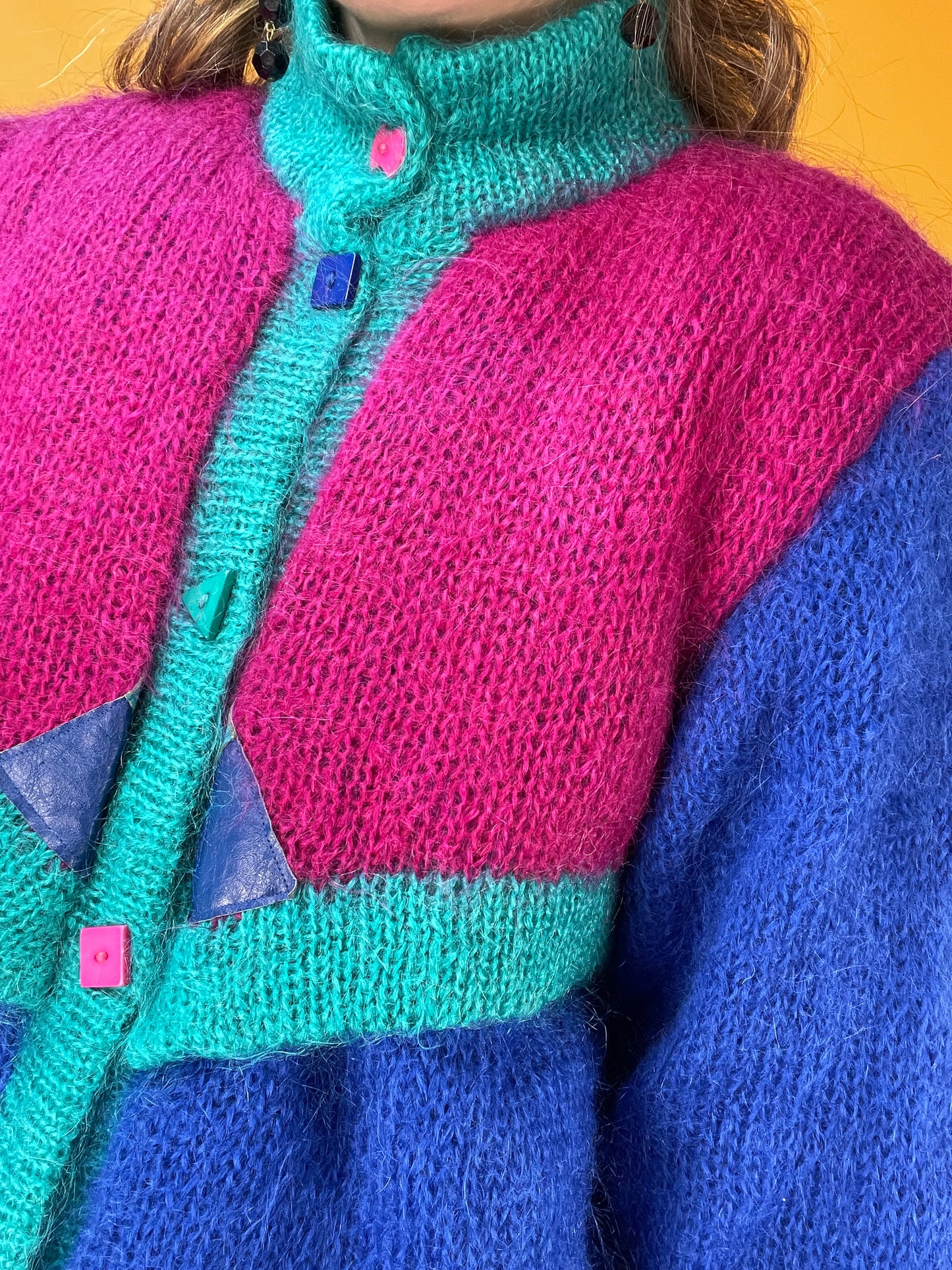 Supercooler 80s Colorblock Cardigan-Jacke aus Mohair