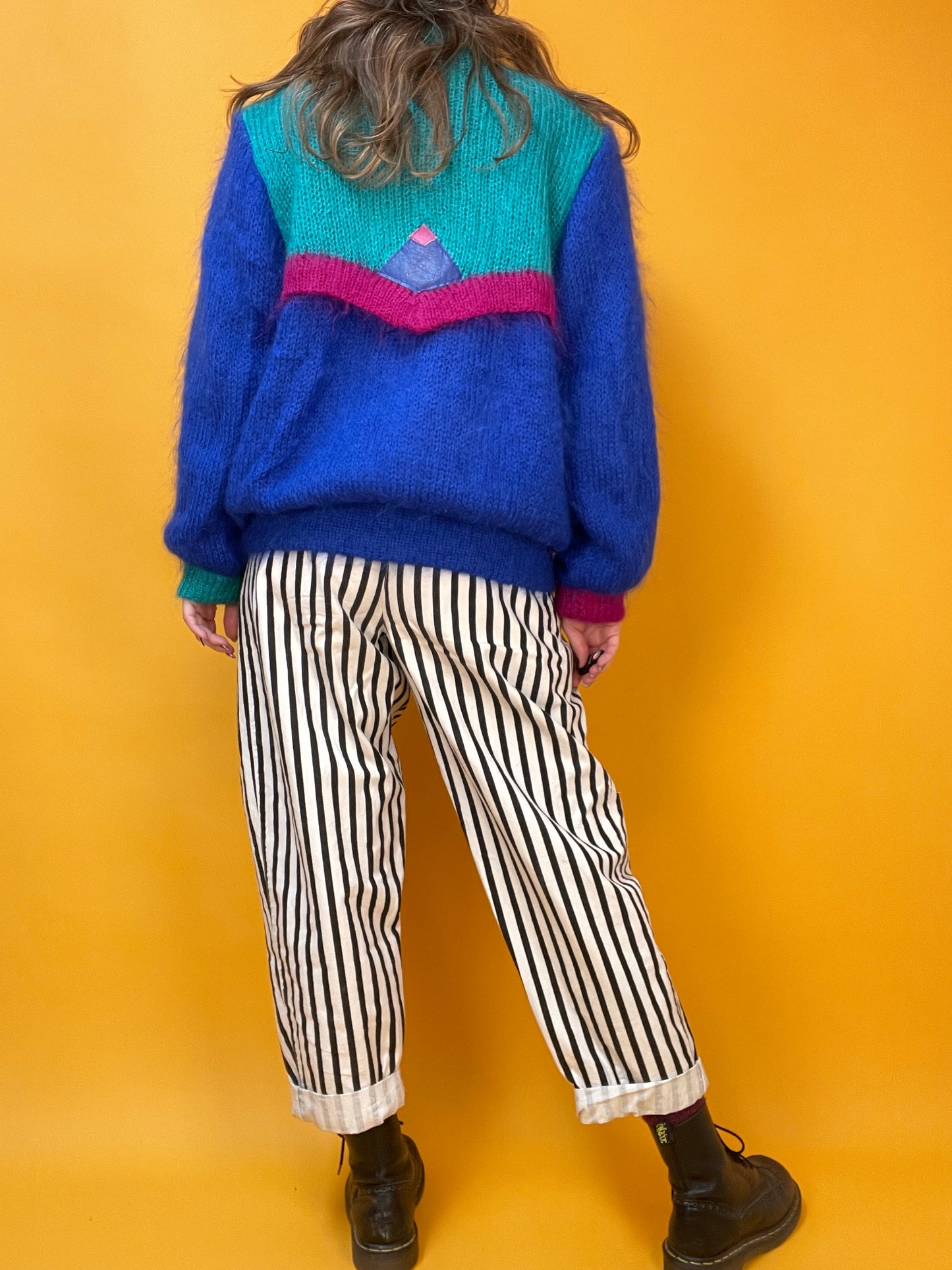 Supercooler 80s Colorblock Cardigan-Jacke aus Mohair