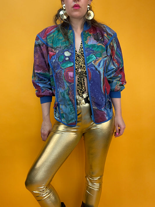 Coole 80s/90s Sommerjacke mit artsy Print und tollen Details