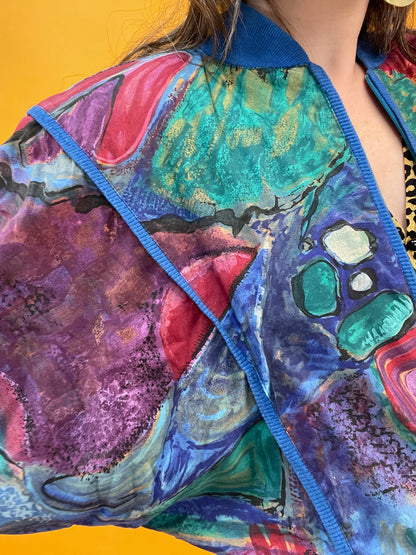 Coole 80s/90s Sommerjacke mit artsy Print und tollen Details