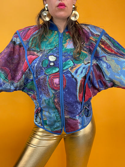 Coole 80s/90s Sommerjacke mit artsy Print und tollen Details