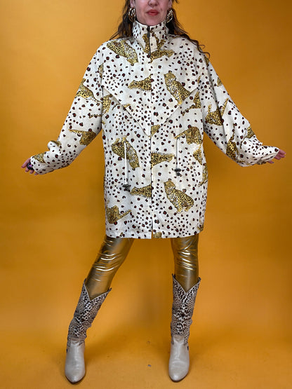 Dünne 80s/90s Übergangsjacke mit glitzerndem Animalprint