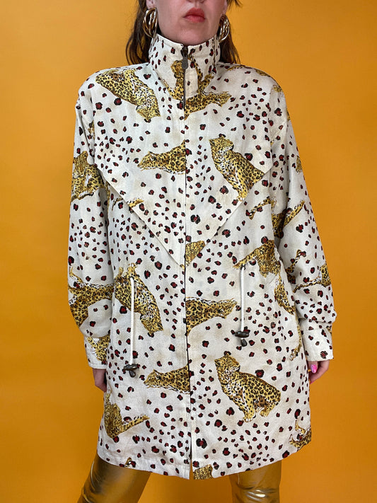 Dünne 80s/90s Übergangsjacke mit glitzerndem Animalprint
