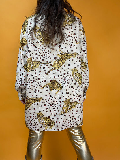 Dünne 80s/90s Übergangsjacke mit glitzerndem Animalprint