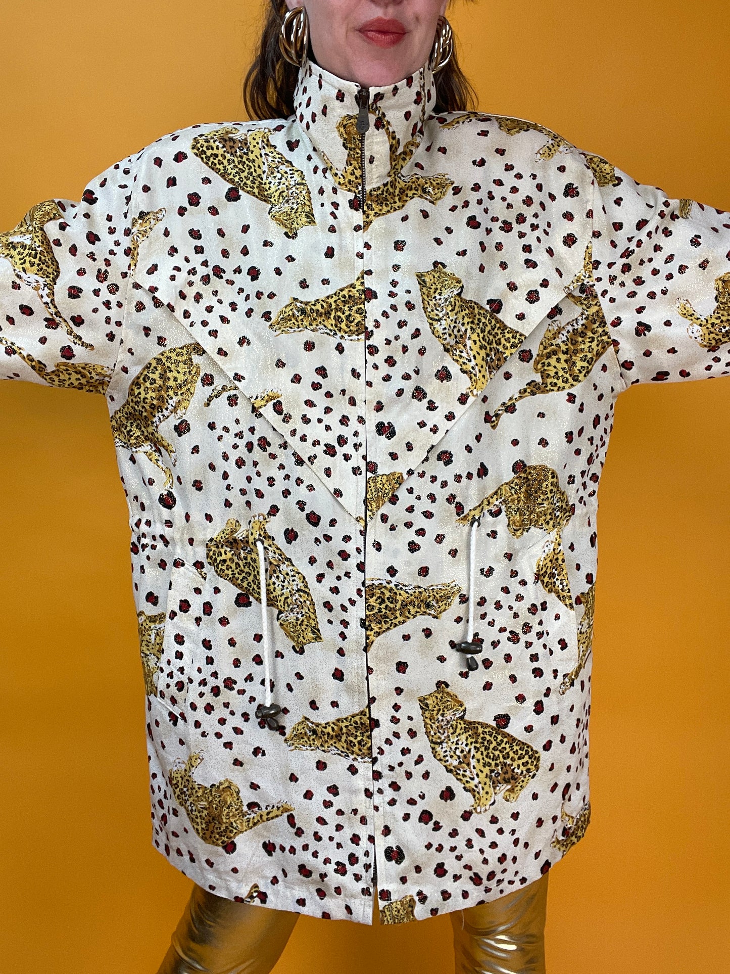 Dünne 80s/90s Übergangsjacke mit glitzerndem Animalprint
