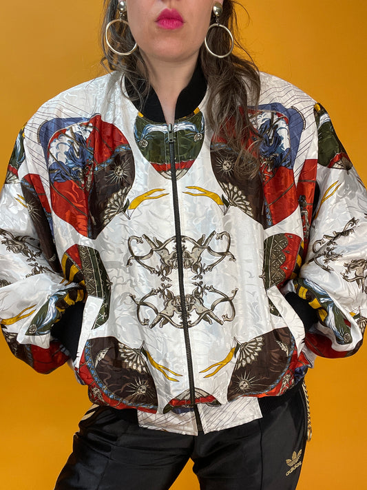 Famos glänzende 80s/90s Blousonjacke mit supercoolem Ballonprint